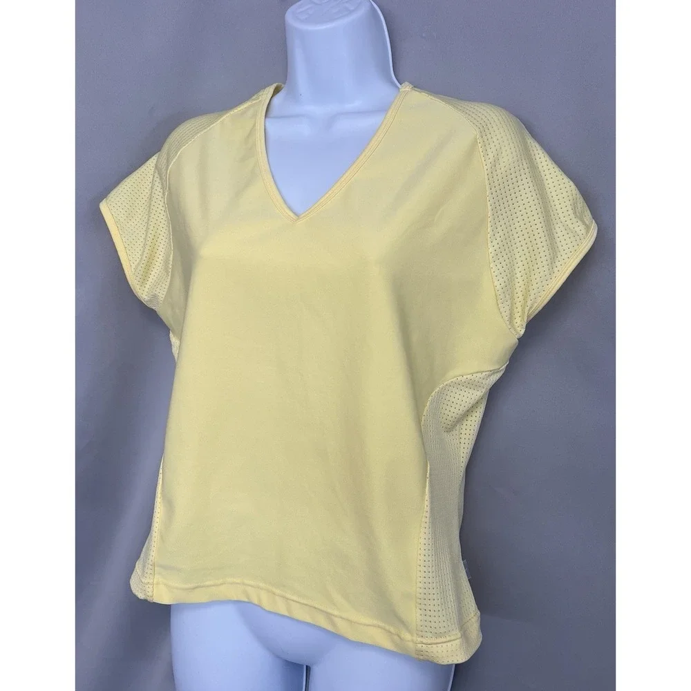 Vintage Nike Top Yellow Women's Sz Large Y2K Golf Tennis V- Neck